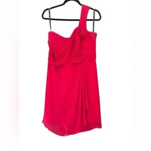Bill Levkoff Raspberry Red Pink One Shoulder Ruched Chiffon Formal Dress Size 18